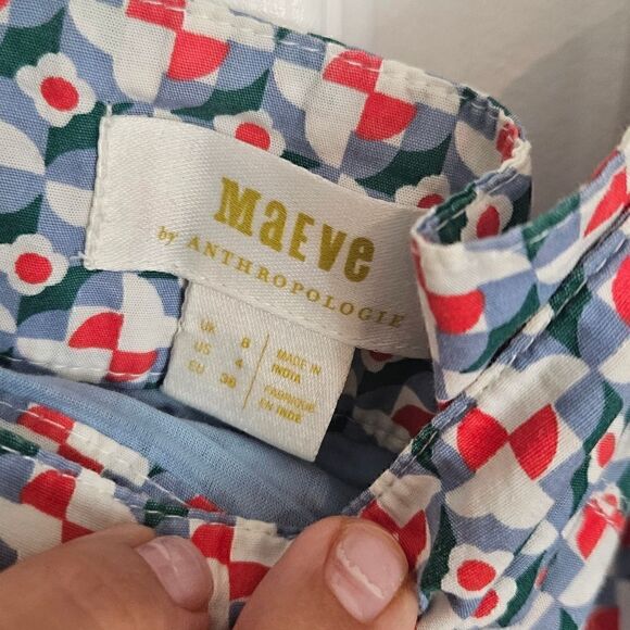 Anthropologie Maeve Pleated Mini Skirt Blue Geometric Floral Plus Size 4 - Picture 8 of 11